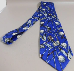 Golf Theme Necktie  Tie King Blue Microfiber Clubs Balls Irons Men's 57 in - Picture 1 of 10