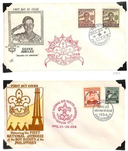 PHILIPPINES BOY SCOUTS SCOTT #528-29 & 608-09 ON TWO FDC FIRST DAY COVERS 1948- - Picture 1 of 1