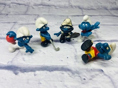 Vtg 1980s Smurfs Baseball Catcher Golf Bowling PVC Figure Sport Smurf  Toy Lot 5 - Image 1 of 4