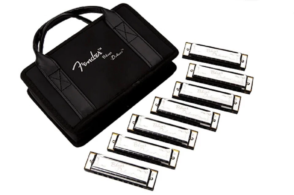 NEW - Fender 7-Pack of Blues Deluxe Harmonicas & Carrying Case, 099-0701-049 - Image 1 of 1