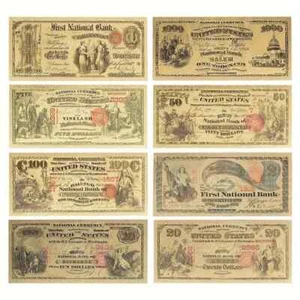 Set di 8 Banconote Vintage US Dollar Props Replica del 1875 - Bel Regalo - Foto 1 di 11