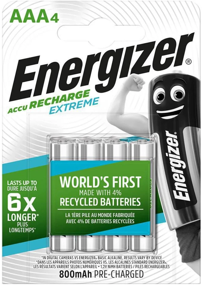 Energizer 4er Recharge Extreme AAA 800 mAh Akku NiMH Micro E300624406 Blister - Bild 1 von 2