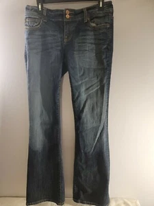 Vigoss Jeans Junior Boot Cut Distressed Flap Pocket Dark acid Wash Sz 7 32x32x8 - Picture 1 of 11