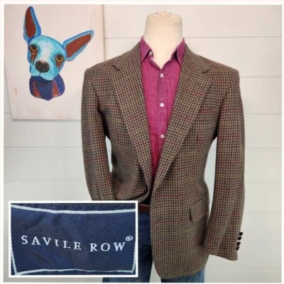 Chaqueta Blazer Savile Row Para Hombres Dos Botones Marrón Pata de Gallo Ventana Talla 43 Foto 1 de 4