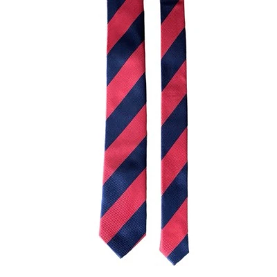 "Corbata de seda PenSee azul marino y rojo a rayas ajustada Repp 57"" L 2 1/2"" con hecha a mano"  Foto 1 de 4