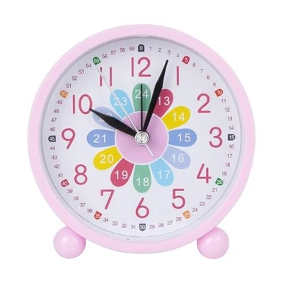 4" Small Round Quartz Analog Alarm Clock Silent Non Ticking Desk Clock Pink - Image 1 of 4