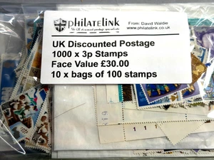 GB Rabatt Porto 1000 x 3p gültige Briefmarken Nennwert 30£ - Bild 1 von 1