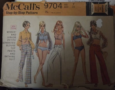 TRAJE DE BAÑO TOP PANTALÓN MISSES JUNIOR TALLA 7 PATRÓN DE COSTURA VINTAGE COSER MCCALLS 9704 Foto 1 de 2