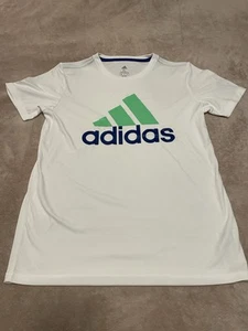 EUC Adidas Boy’s Performance Short Sleeve Shirt White With Logo Youth XL 18/20 - Picture 1 of 6