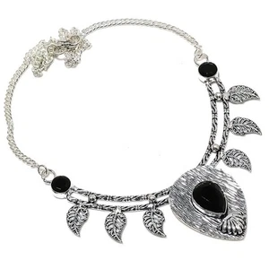 Nero Spinello Gemma Artigianale Argento Sterling 925 Gioielli In Collana 45.7cm - Foto 1 di 5