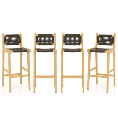 4PCS 30" Teak Wood Bar Chair w/ Backrest & Footrest Bar Height Chair for Deck - Image 1 of 4
