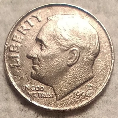 1994P Roosevelt Dime with Mint Error Obverse and Reverse strike through grease - Image 1 of 4