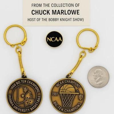 1980 & 1981 IU Hoosiers Champs Keychains + NCAA Pin – From Chuck Marlowe Estate - Image 1 of 4