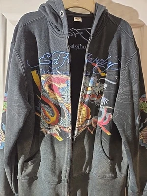 Sudadera con Capucha Ed Hardy Christian Audigier Dragón Japonés Talla L Patrón Raro LEER Foto 1 de 4