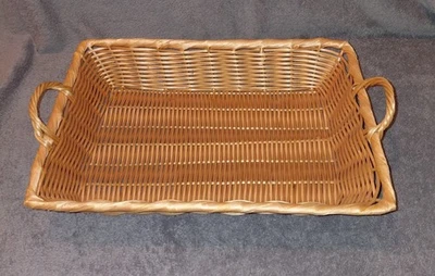 Woven Wicker Basket Long Tabletop Serving Tray for Food Fruit Vegetables Handles - Image 1 of 4