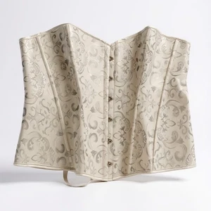 White Brocade Corset Top Waist Trainer Shaper Boned Bodice Costume Lingerie - Picture 1 of 7