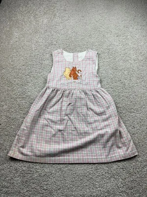 Vintage Winnie The Pooh Dress Girls Size 7-8 Pink Plaid Disney Short Sleeve - Image 1 of 4