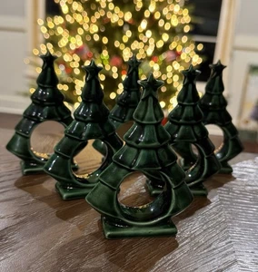 6er Set Keramikform Feiertag Weihnachtsbaum Serviettenringe Vintage - Bild 1 von 8