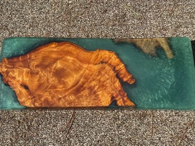 Live Edge wood and epoxy-Burl wood cookies with Emerald Epoxy - Image 1 of 4