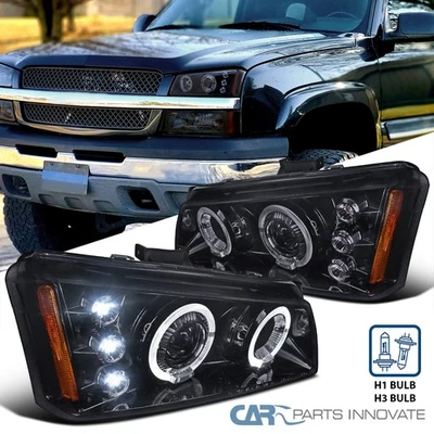 Fits 03-07 Silverado 02-06 Avalanche Glossy Black LED Halo Projector Headlights Foto 1 de 4