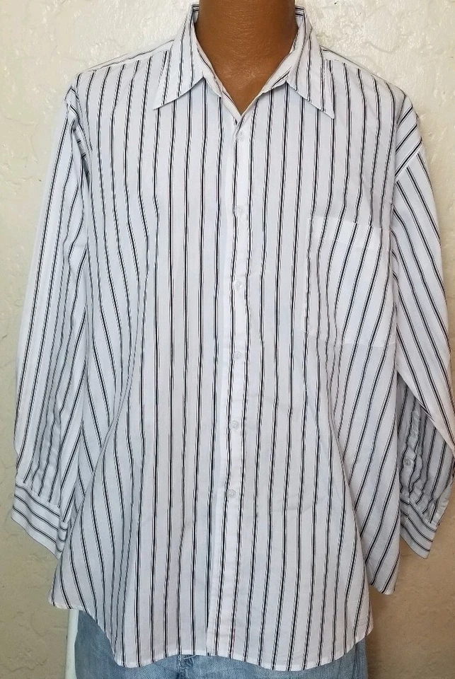 Vintage Haband Mens Shirt White Striped Size XL 17 1/2 L - Image 1 of 3