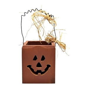 Caja de madera Jack O’Lantern calabaza decoración primitiva de Halloween candelabro - Imagen 1 de 8