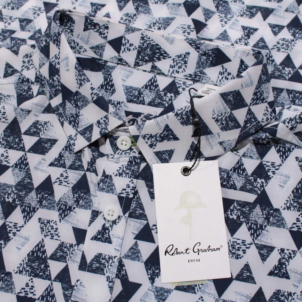 Robert Graham NWT Stamos Short Sleeve Casual Button Down Shirt Size L Blue/White - Image 1 of 4