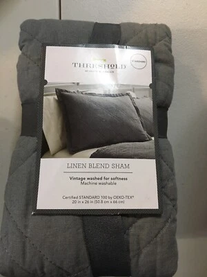 Threshold Mezcla de Lino Falsa Tamaño Estándar Gris Acolchado 20 x 26 pulgadas Nuevo Foto 1 de 3