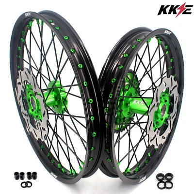 KKE 21/19'' Wheels Rims Fit Kawasaki KX250F KX450F 2006-2014 KX125 KX250 Green - Imagem 1 de 4