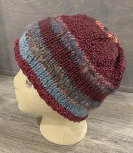 Handgefertigte weinrot grau magenta Kombi flauschig weich glitzernd Damen Strick Beanie Mütze - Bild 1 von 7