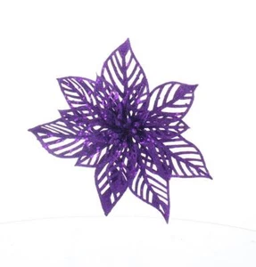 Purple Glitter Mesh Clip On Poinsettia 23cm Pack x4 - Picture 1 of 1