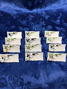 Set of 12 Porcelain Floral Place Card Name Plates Multi Color Flowers - Picture 1 of 6