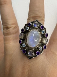 Anillo Vintage Nicky Butler Piedra Lunar Multi Piedras Preciosas Plata de Ley 925 Talla 6 - Imagen 1 de 9