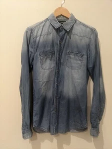 The Kooples Jeans Faded Soft Denim Snap Collared Shirt Mens Medium M EUC - Picture 1 of 11