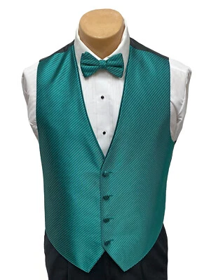 Men's Jade Green Tuxedo Vest with Tie Bow or Long Groom Prom Wedding Party - Image 1 of 3