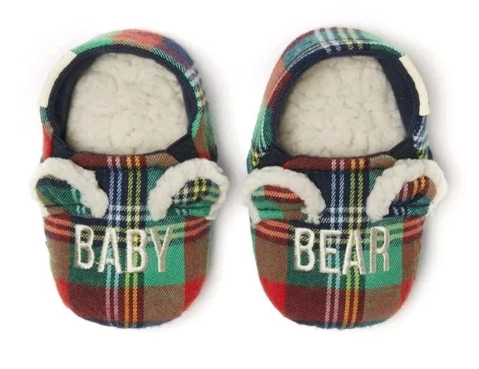 Dearfoams Family Bear Matching Comfort Slippers Size 3-4 Plaid
