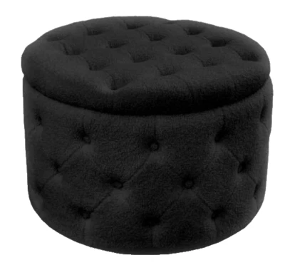 POUF CONTENITORE VELLUTO NERO TRAPUNTATO POUFF ROTONDO TONDO LEGNO 60*H42 - Immagine 1 di 3