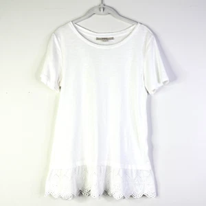 Loft Top Damen S weiß Rüschensaum kurz Sl klassisch T-Shirt Tunika Baumwolle Landhaus neu ohne Etikett - Bild 1 von 8