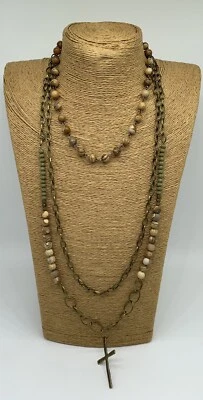 Colar pingente cruzado multicamadas miçangas jaspe imagem 8 mm conjunto presente mulher - Imagem 1 de 4