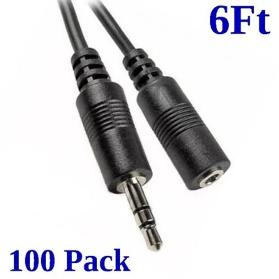 100 PCS 6Ft 3.5mm Stereo Audio Extension Cable Male to Female M/F MP3 1/8" Lot - Image 1 of 2