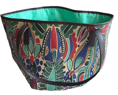 Neiman Marcus Colorido Boho Retro Floral Hippie Lona Bolso Forrado Bolso Cartera Foto 1 de 4