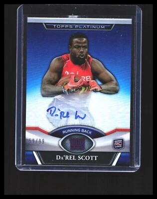 2011 Da'Rel Scott Rookie Card Auto Topps Platinum Blue /99 #52 New York Giants - Image 1 of 3
