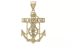 14K Yellow White Gold Jesus Crucifix Anchor Pendant - Picture 1 of 6
