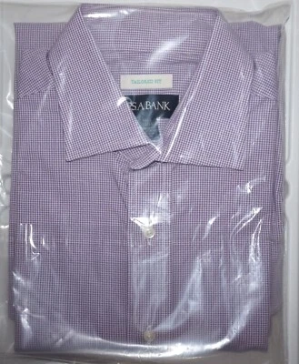 Camisa de vestir Jos A Bank 16,5 - 32/33 ajuste a medida elástico púrpura guinga nueva con etiquetas (bi) Foto 1 de 4