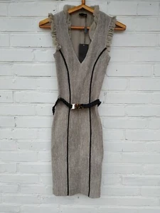 Damen Italienische Marke Designer Ärmellos Seide Elegant Kleid Falten Midi Gr. 44 - Bild 1 von 9