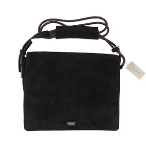 Canali Exclusive Black Soft Calf Suede Large-Size Messenger Shoulder Bag - Picture 1 of 5