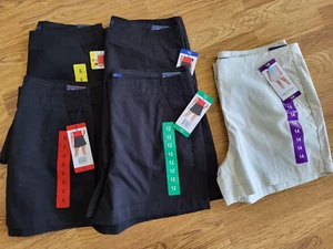 NAUTICA Women's Mid Rise Twill 5" Inseam Shorts Ladies BLACK 6 8 10 Pockets NEW - Picture 1 of 5