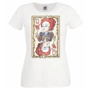 Ladies Queen of Hearts Playing Card Wonderland Fantasy White T-Shirt - Picture 1 of 8