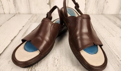 Sandalias planas Fitzwell marrón oscuro Lilly para mujer 8M vintage lote de cojín Foto 1 de 4