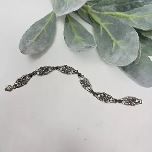 Vintage oxidiertes Sterling Silber 925 Floral Panel Kette Gliederarmband - Bild 1 von 15
